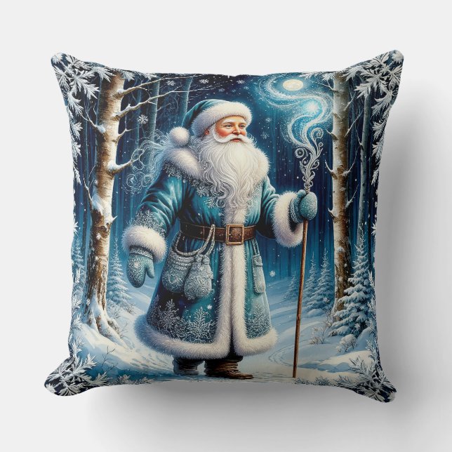 Tomte i en magisk snöig skog kudde (Framsida)