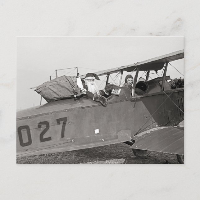 Tomte i ett flygplan, 1921 helg vykort (Framsida)