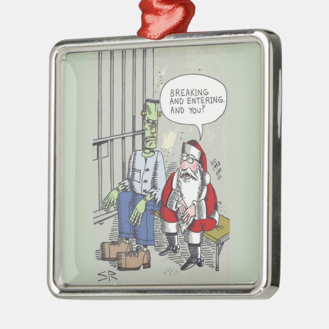 Tomte I Fängelset fyrkantig premium prydnad Julgransprydnad Metall (Vänster)