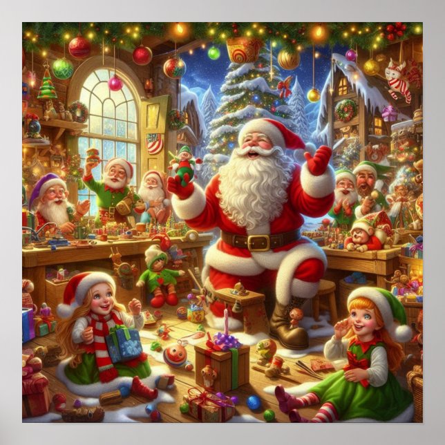 Tomte i hans julverkstad med leksaker vägg poster (Framsidan)