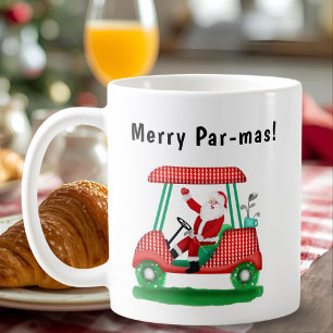 Tomte i julgolfkärra kaffemugg