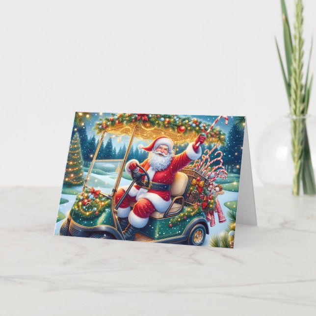 Tomte i julgolfkorg julkort helgkort (Framsida)