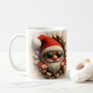 Tomte i mugg - Roligt juligt sprucket vägg-motiv
