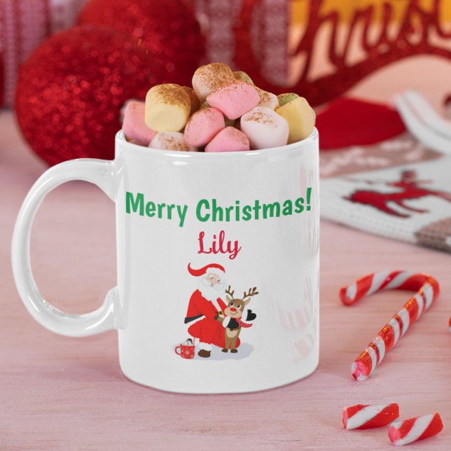 Tomte i Nordpolen med rödnosad ren Kaffemugg (Skapare uppladdad)