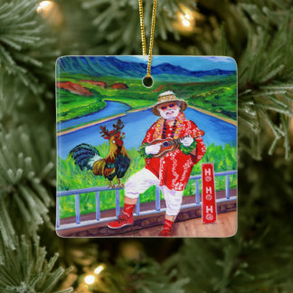 Tomte i paradiset Mele Kalikimaka Tupp Kauai Julgransprydnad Keramik