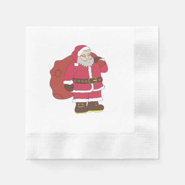 Tomte i röd dräkt med presentpåse och glasögon pappersservett (Framsidan)