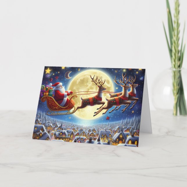 Tomte i släde julkort helgkort (Framsida)