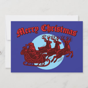 Tomte i släde och renar jul julkort