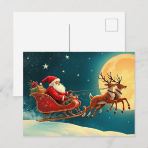 Tomte i släde vykort