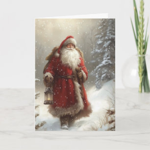 Tomte i snöig skog God Jul Vikad Kort