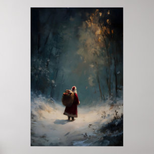 Tomte i vinter skogs tryck, mysig jul poster