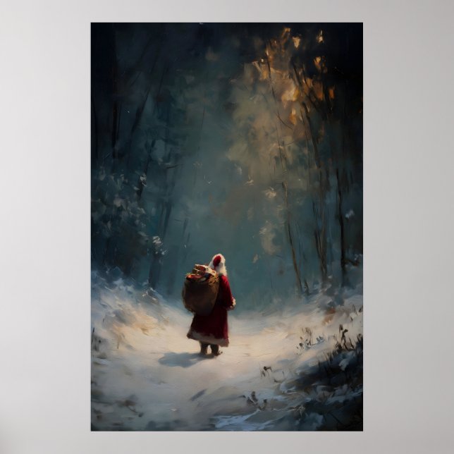 Tomte i vinter skogs tryck, mysig jul poster (Framsidan)