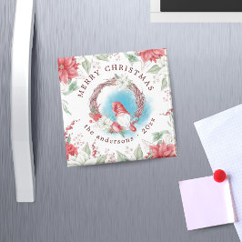 Tomte jul elegant blomster magnet