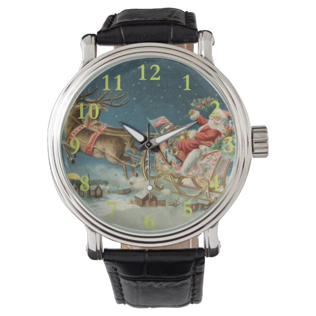 Tomte jul gammal släde renar armbandsur (Framsida)