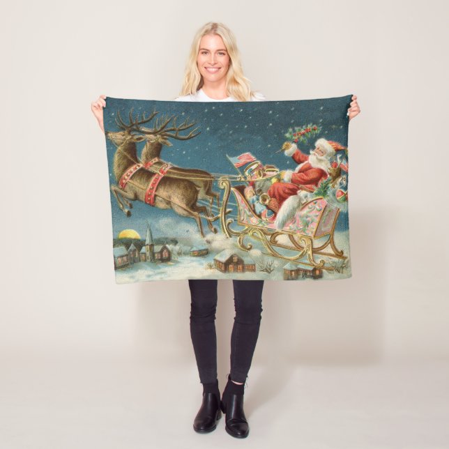 Tomte jul gammal släde renar fleecefilt (På plats)