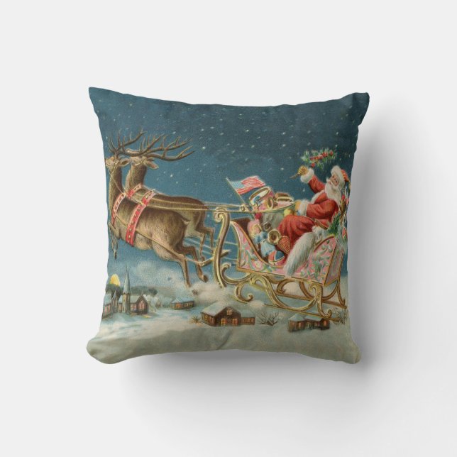 Tomte jul gammal släde renar kudde (Framsida)