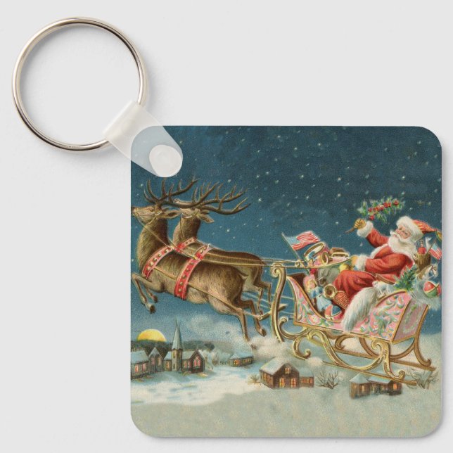 Tomte jul gammal släde renar nyckelring (Framsida)