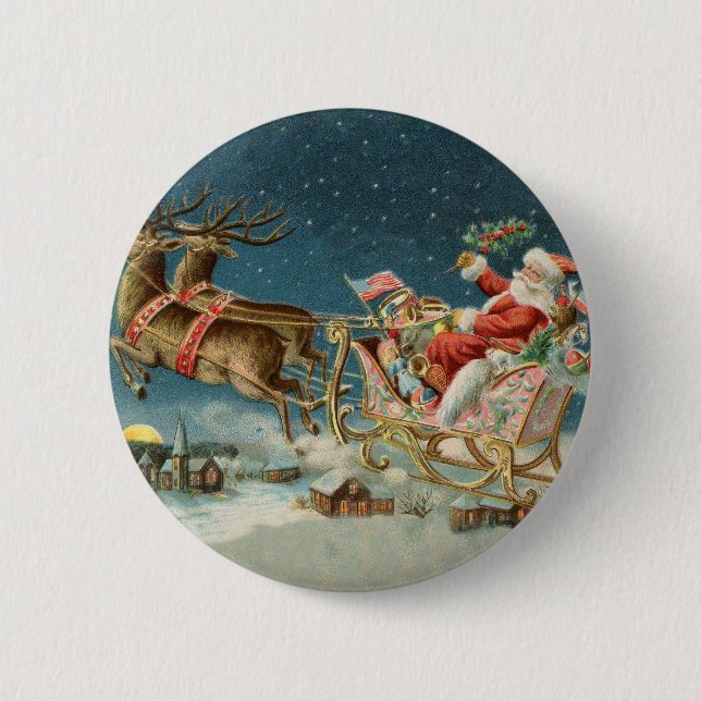 Tomte jul gammal vagn renar knapp (Framsida)
