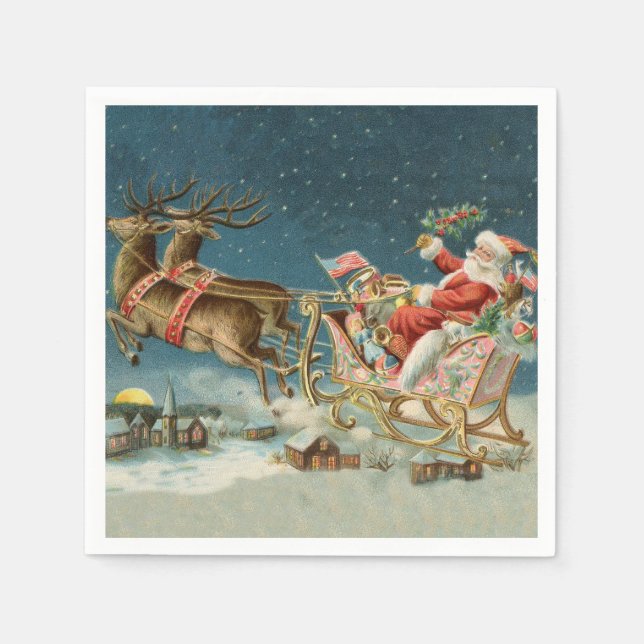 Tomte jul gammal vagn renar pappersservett (Framsidan)