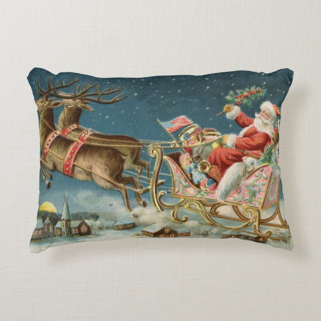 Tomte jul gammal vagn renar prydnadskudde (Framsidan)