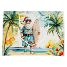 Tomte jul i juli på stranden surfar
