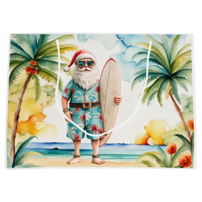 Tomte jul i juli på stranden surfar (Framsidan)