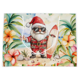Tomte jul i juli på stranden surfar