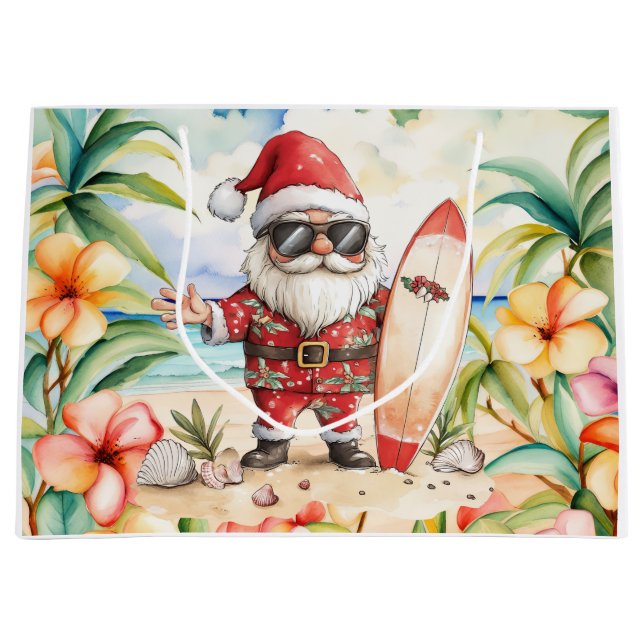 Tomte jul i juli på stranden surfar (Framsidan)