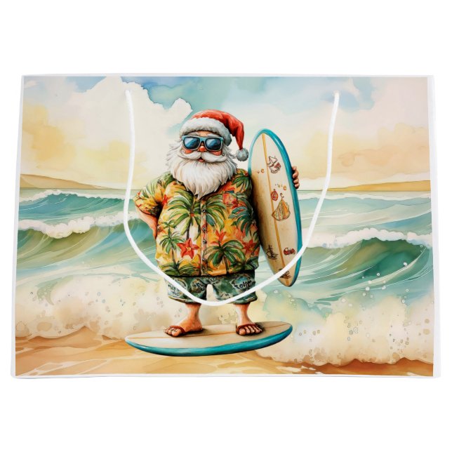 Tomte jul i juli på stranden surfar (Framsidan)