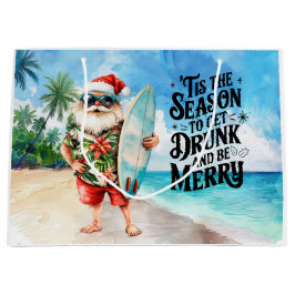 Tomte jul i juli på stranden surfar