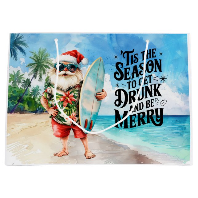 Tomte jul i juli på stranden surfar (Framsidan)