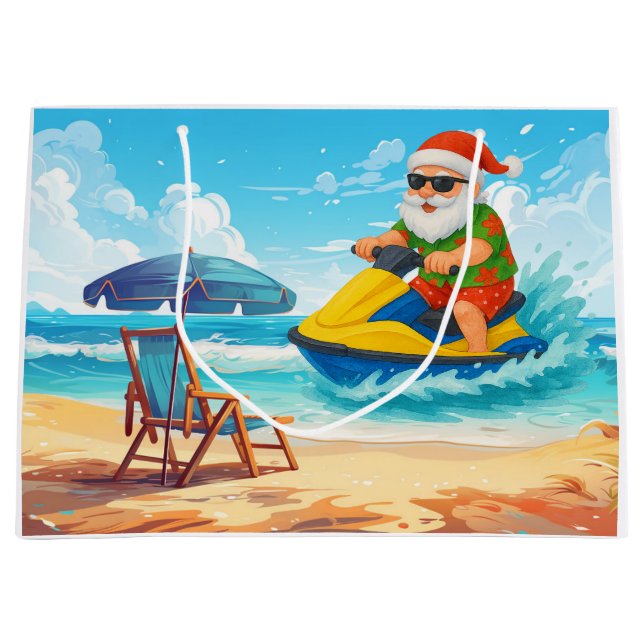 Tomte jul i juli ridande på jetski (Framsidan)