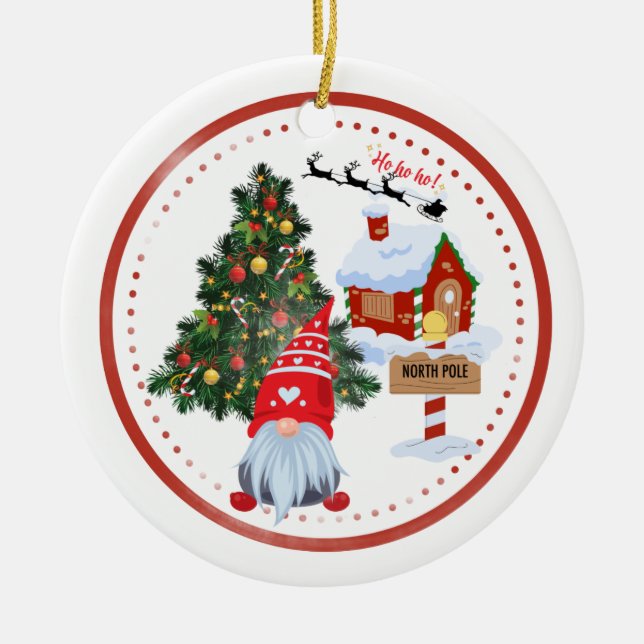 Tomte jul i nordpolen julgransprydnad keramik (Framsidan)