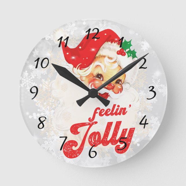 Tomte jul känsla glad rund klocka (Framsida)