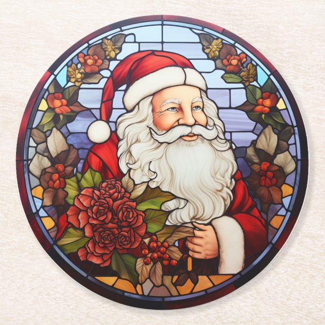 Tomte jul set om 6  underlägg papper rund (Framsidan)