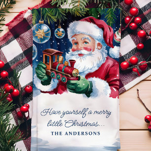 Tomte jul Tåg Namn Overlay Kökshandduk