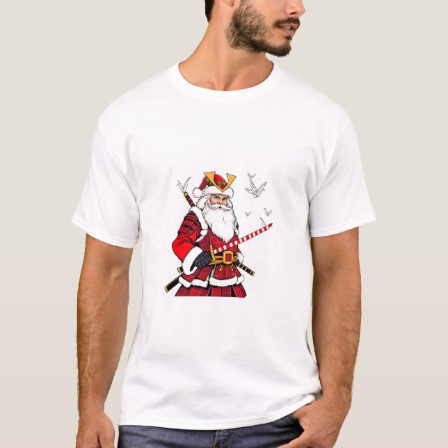 Tomte Jul Tomte Claus Japansk Konst Samuraj T Shirt (Framsida)