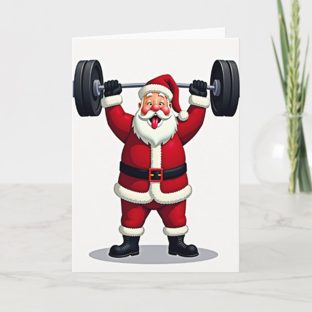 Tomte jul tyngdlyftning kort (Framsida)