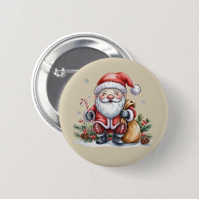 Tomte jul vintersäsongen Tomtar Älskare Högtid Knapp (Framsida & baksida)