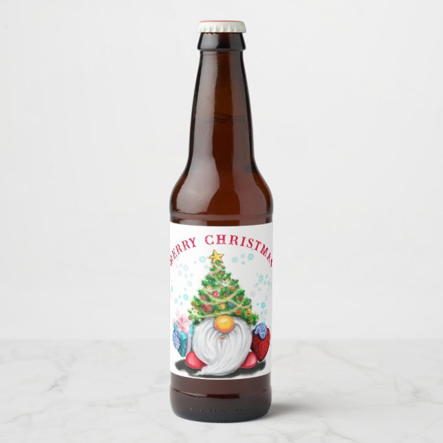 Tomte julflasketiketter ölflaska etikett (Framsida)