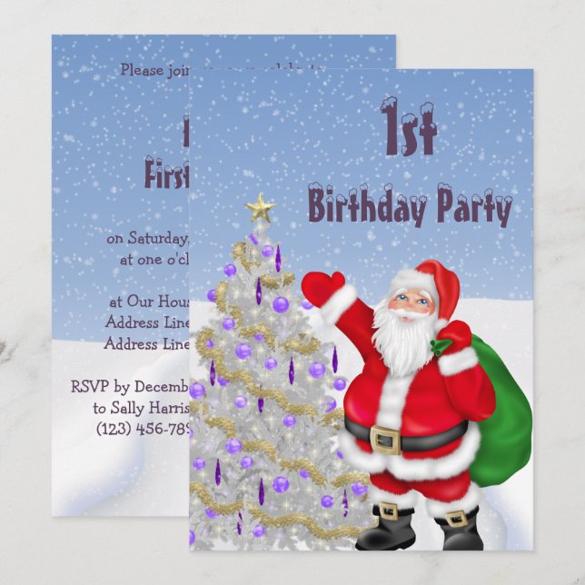 Tomte & Julgran 1-årsdag Inbjudningar (Fram/baksida)