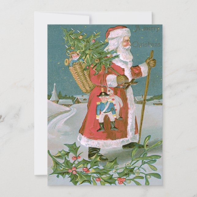 Tomte julgran korg leksaker järnek inbjudningar (Framsida)