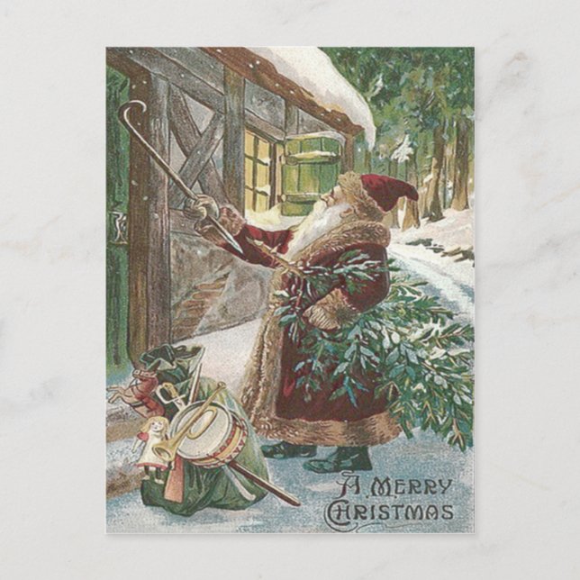 Tomte julgran presentpåse stuga helg vykort (Framsida)