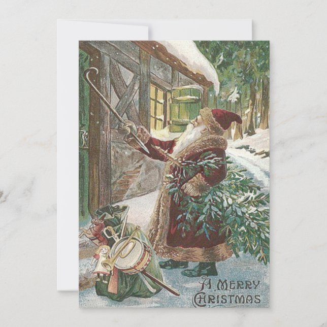 Tomte julgran presentpåse stuga julkort (Framsida)