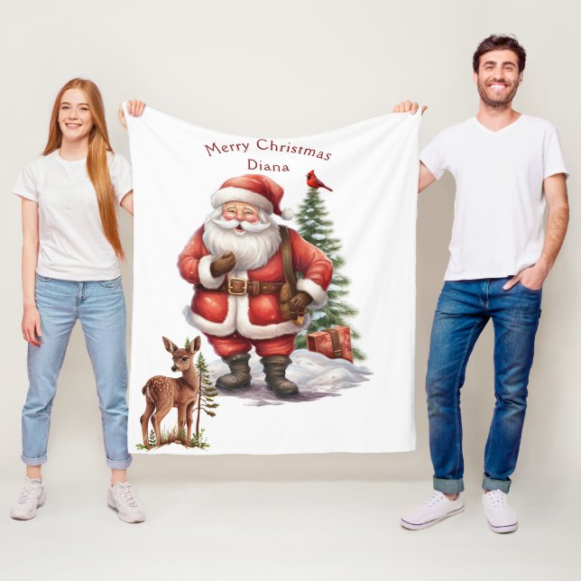 Tomte julgran röd Kardinalfawn Fleecefilt (På plats)