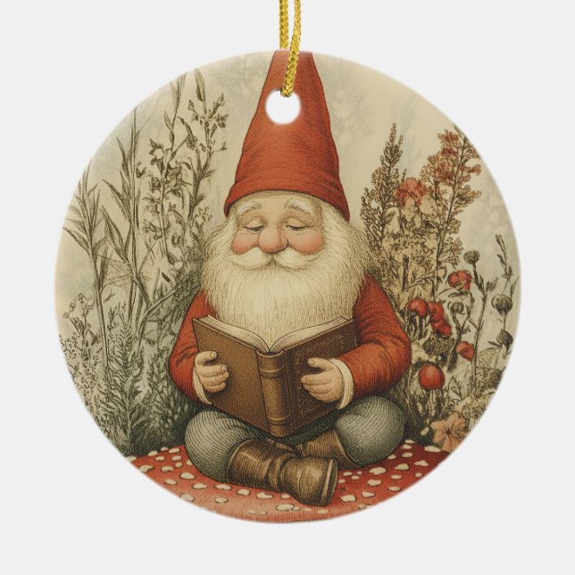 Tomte julgransprydnad för bokälskare keramik (Framsidan)