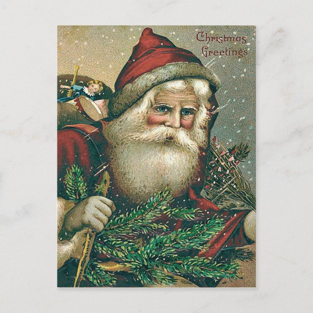 Tomte julgrönsak med leksaker helg vykort (Framsida)