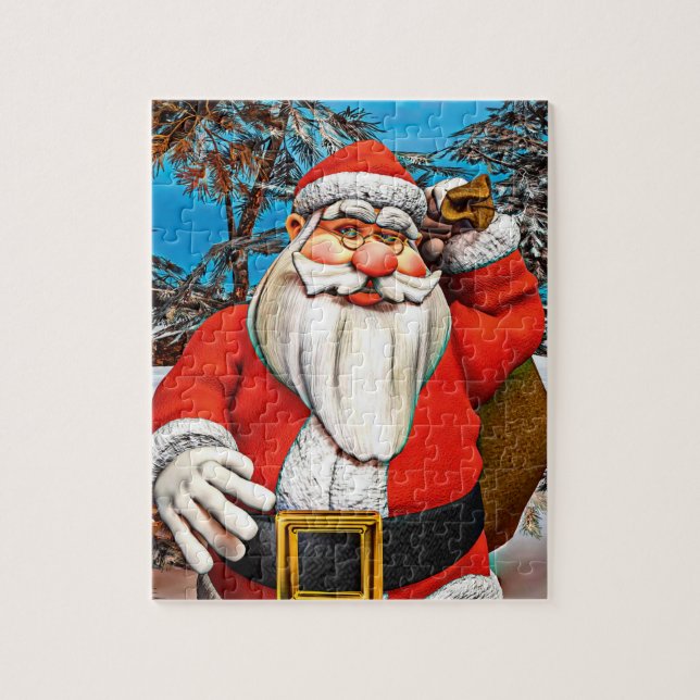 Tomte Julklappssäck Snöig Skog Konst Pussel (Vertikal)