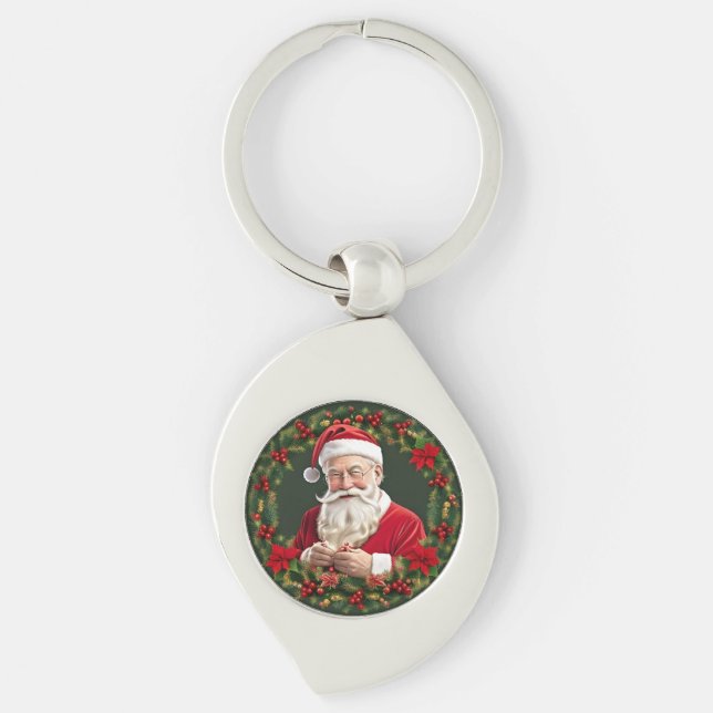 🎄 Tomte Julkrans Glöd ❄️ Högtid Swirl Silverfärgad Nyckelring (Framsidan)