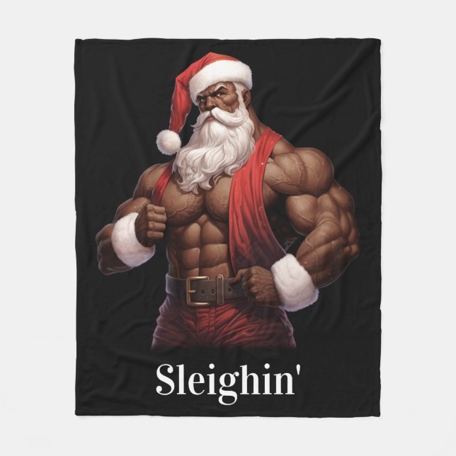 Tomte jultomten träna muskler gym fleecefilt (Framsidan)
